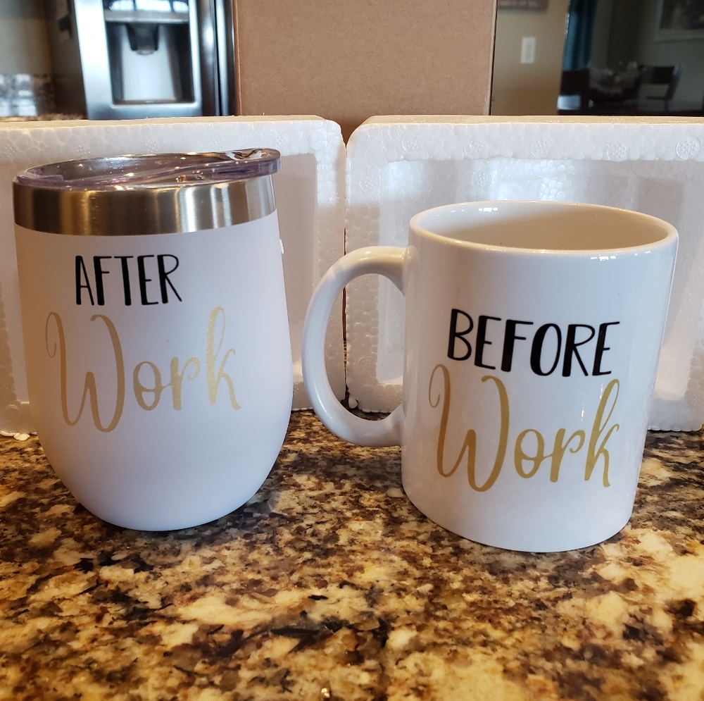 NEW White and Gold Mug Set - Before and After Work